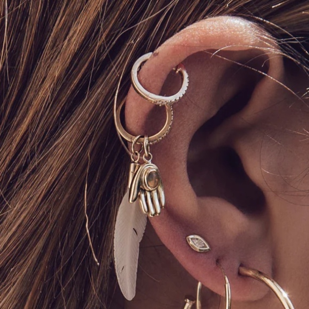 Jacquie Aiche Fine Jewelry Pave Diamond Mini Hoop Earring $530 Rose Gold single - Picture 9 of 14